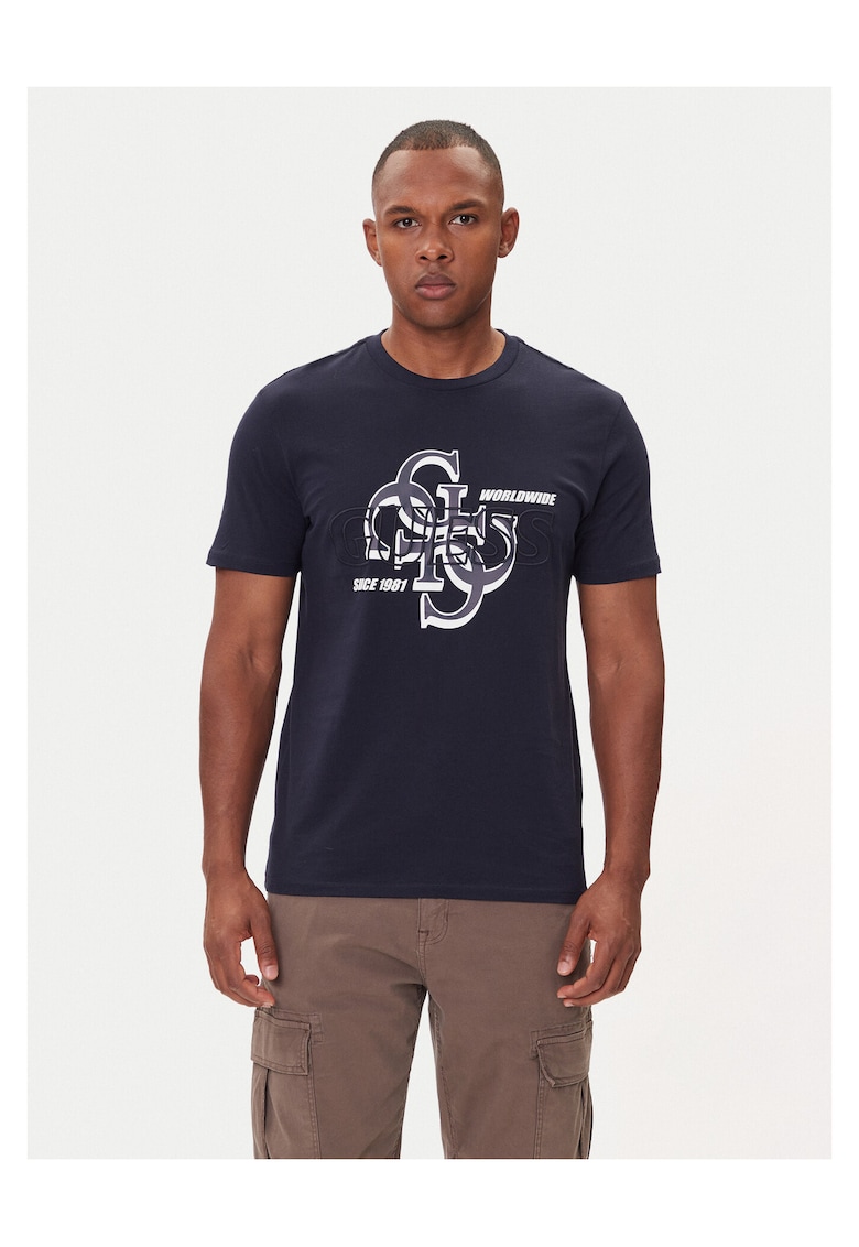 Guess Tricou barbati albastru - bumbac