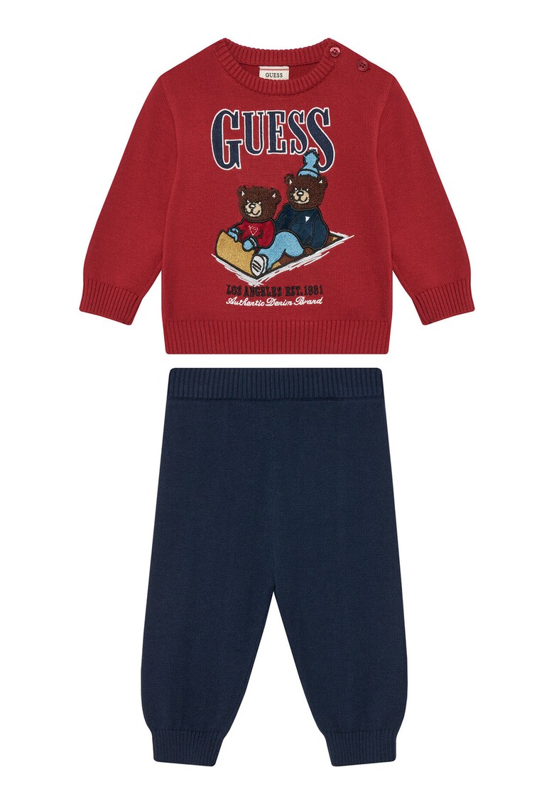 Compleu Pulover si Pantaloni - rosu/bleumarin - textil