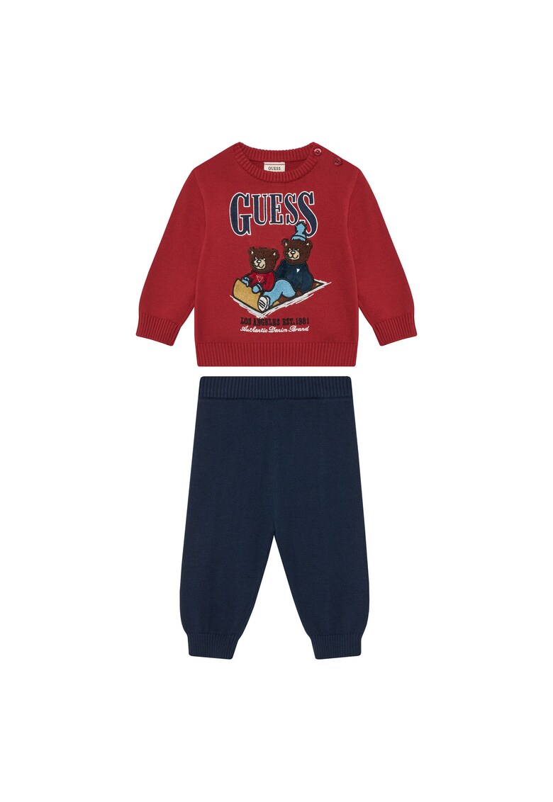 Compleu Pulover si Pantaloni - rosu/bleumarin - textil