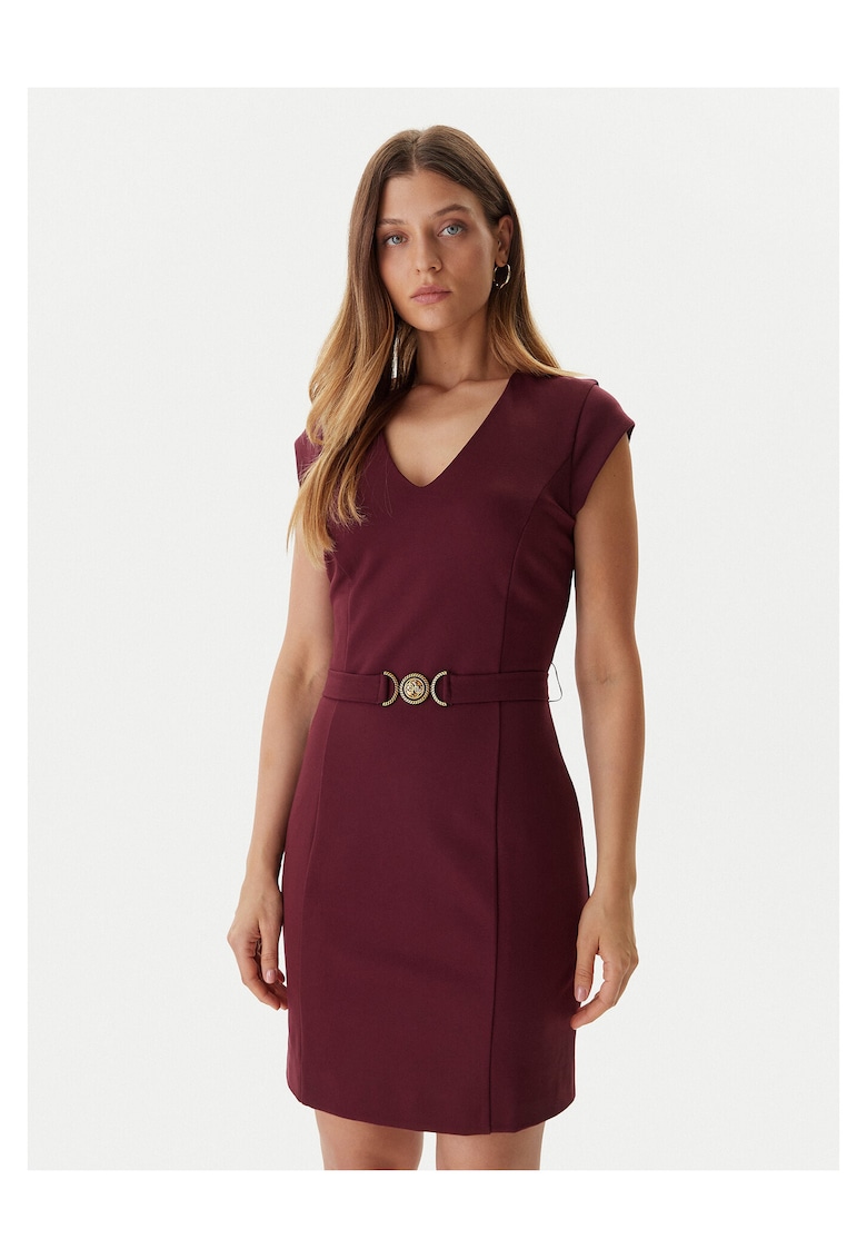 Rochie de cocktail dama rosu inchis - material usor - model elegant