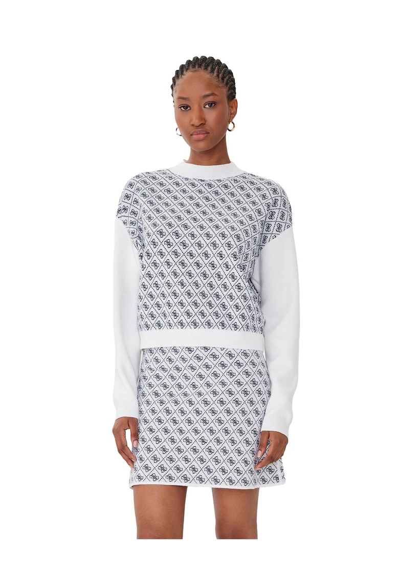 Pulover pentru dama alb/bleumarin
