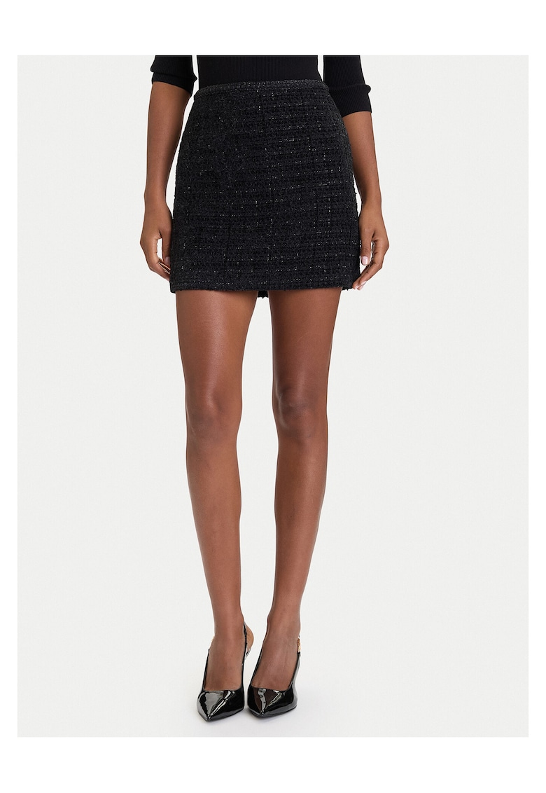 Fusta mini - neagra - poliester - fermoar -