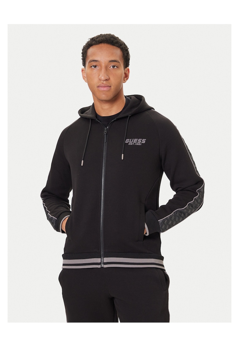 Hanorac barbati negru - model cu fermoar si gluga