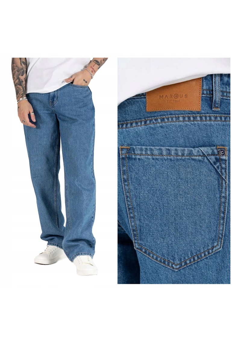 Blugi Barbati - Jason Z - Loose Fit - Talie Inalta - Fermoar - Lungi - 5 Buzunare - 100% Bumbac - Albastru