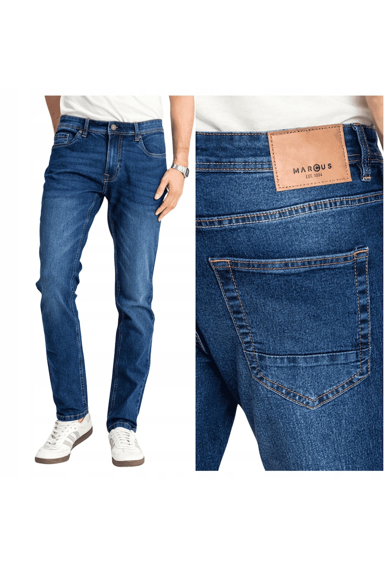 Blugi Barbati - Sebb - Straight Fit - Talie Medie - Fermoar - Lungi - 5 Buzunare - Bumbac - Poliester - Albastru