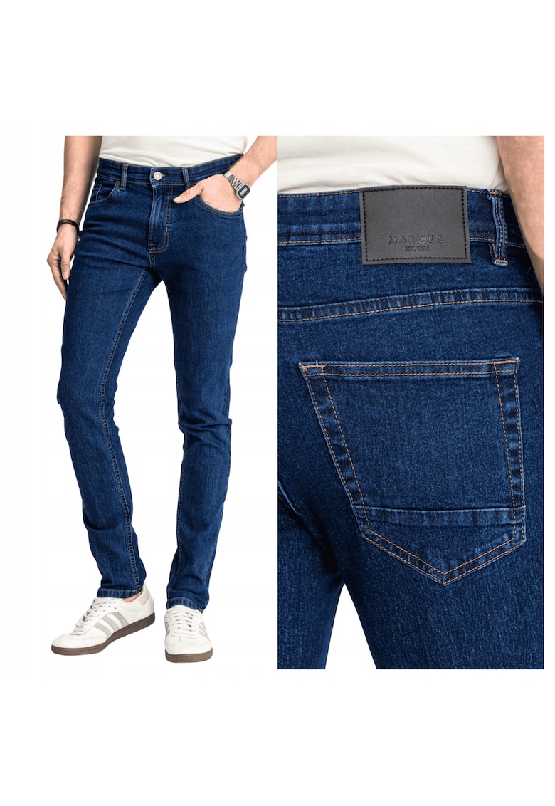 Blugi Barbati - Sebb - Regular Fit - Talie Medie - Fermoar - Lungi - 5 Buzunare - Bumbac - Poliester - Albastru