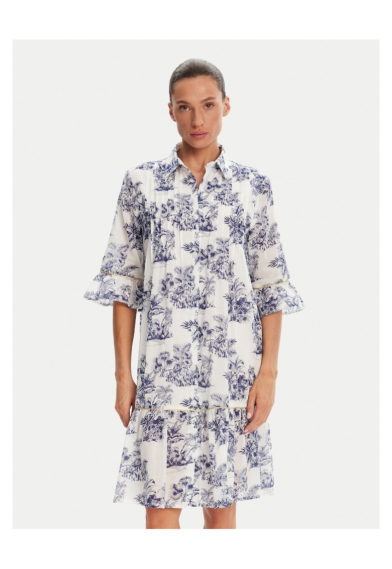 Rochie Camasa alb - bleumarin - material de calitate