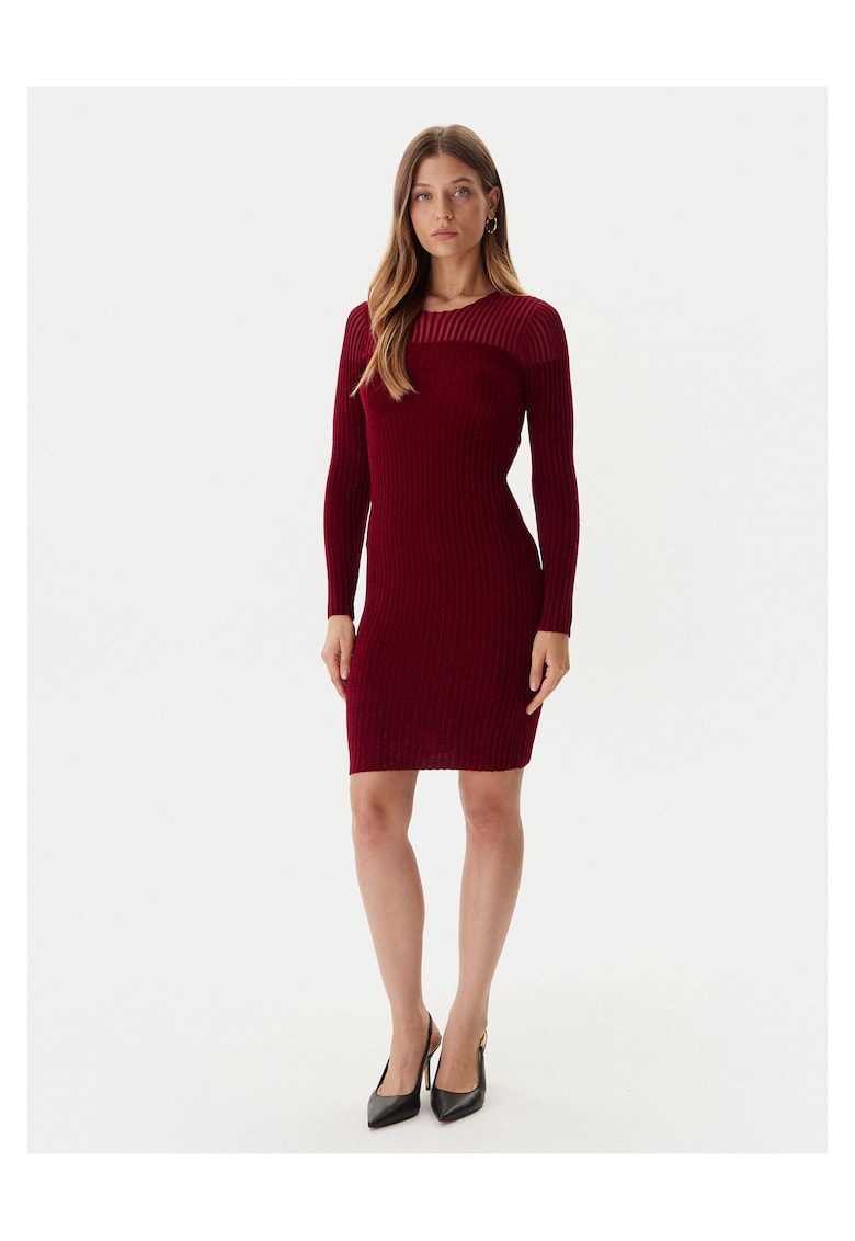 Rochie tricotata de dama rosu inchis - fabricata din material de calitate