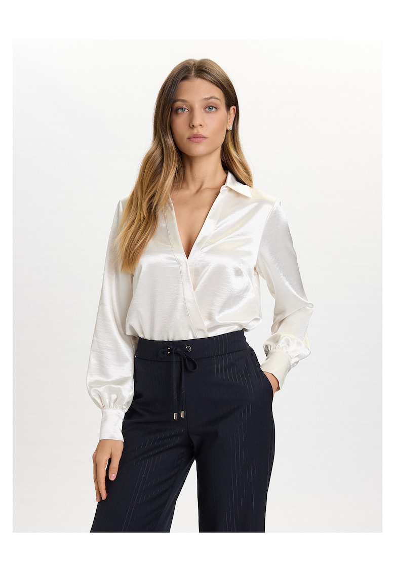 Body de dama ecru - fabricat din material de calitate - cu maneci lungi