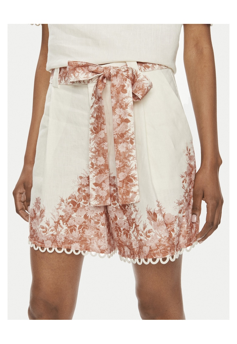 Pantaloni scurti model floral - alb/roz