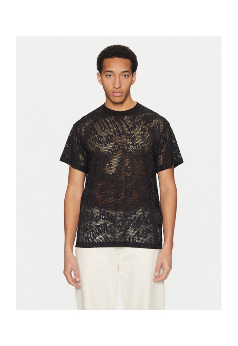 Tricou barbati negru - bumbac - plasa