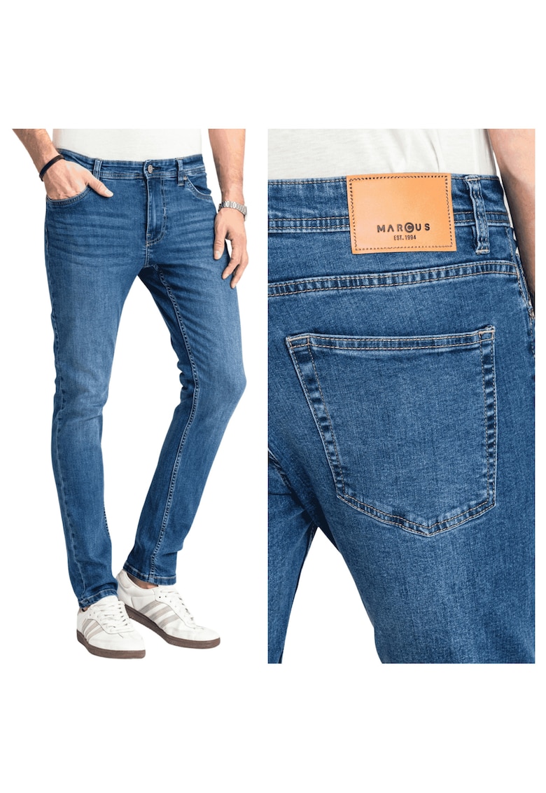 Blugi Barbati - Felix - Straight Fit - Talie Medie - 100% Bumbac - Fermoar - Lungi - 5 Buzunare - Albastru