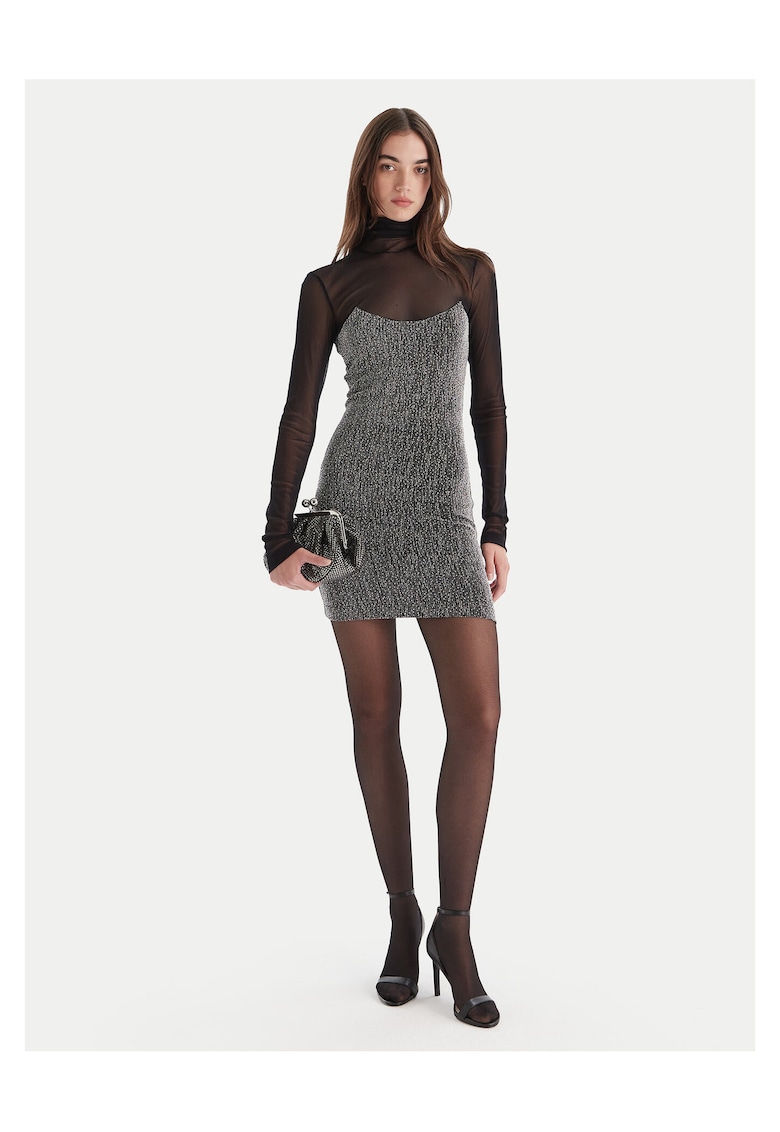 Rochie de cocktail - argintiu/negru - 2 culori - material de calitate