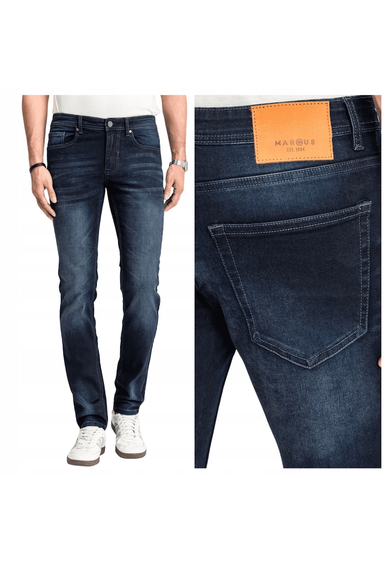 Blugi Barbati - Felix - Straight Fit - Talie Medie - 98% Bumbac - 2% Elastan - Fermoar - Lungi - 5 Buzunare - Albastru