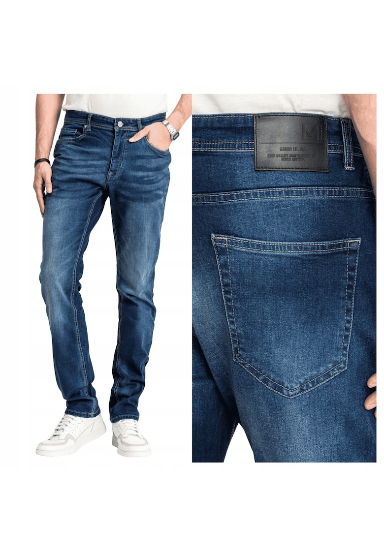 Blugi Barbati - Felix - Straight Fit - Talie Medie - 98% Bumbac - 2% Elastan - Fermoar - Lungi - 5 Buzunare - Albastru -