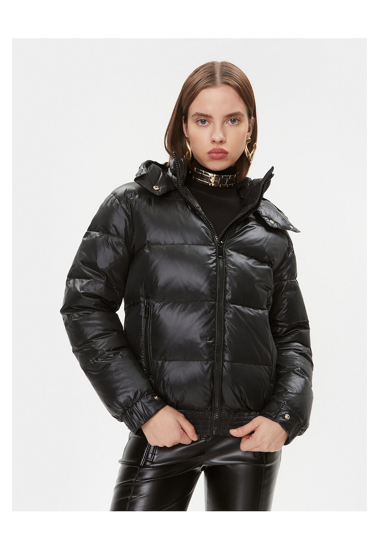Geaca dama - matlasata - cu gluga detasabila - neagra - material sintetic -