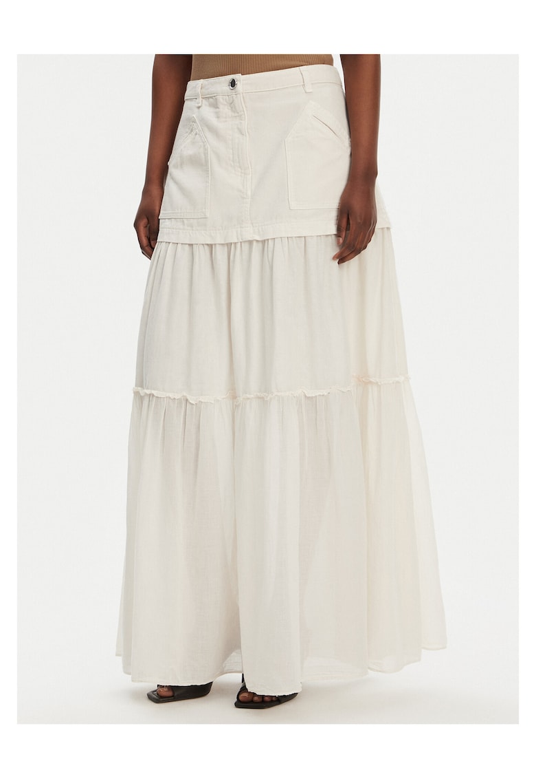 Fusta maxi bumbac - fermoar - ecru -