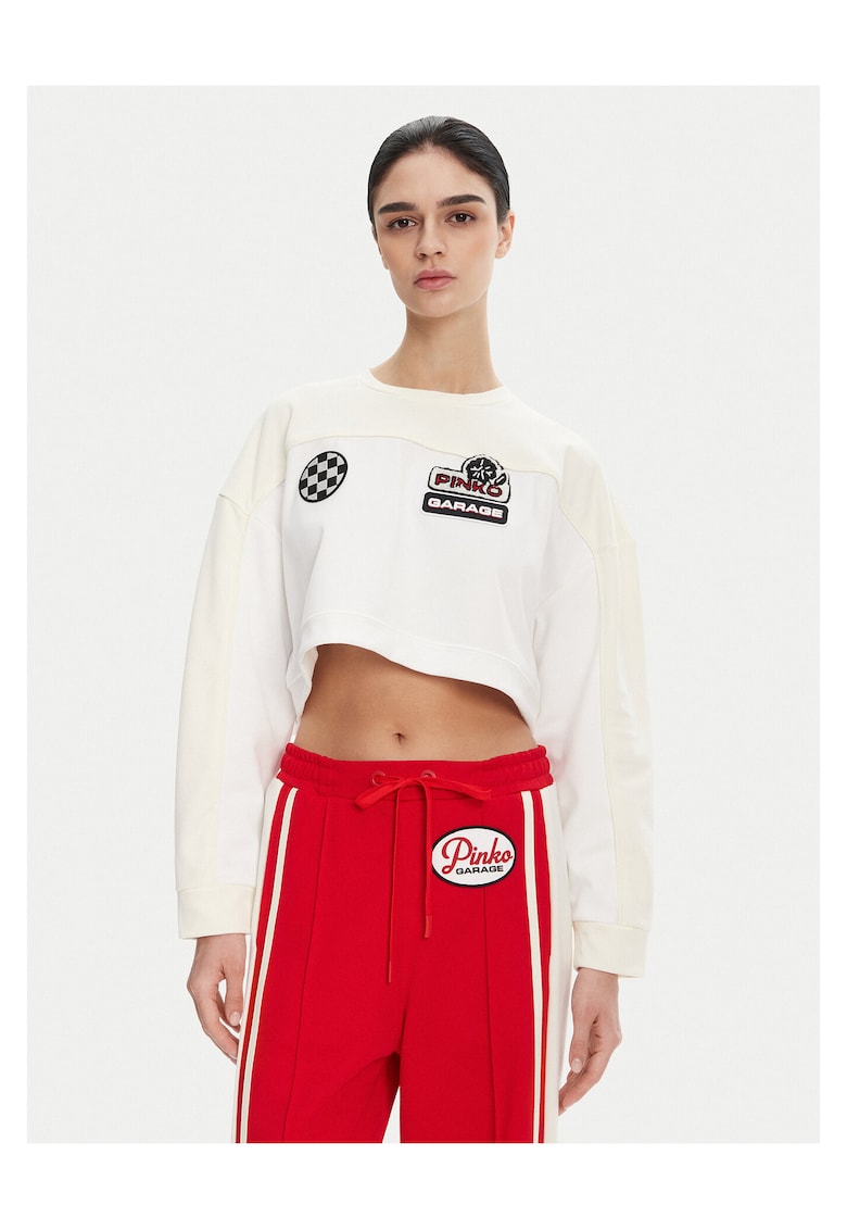 Hanorac dama alb - ecru - croiala crop top