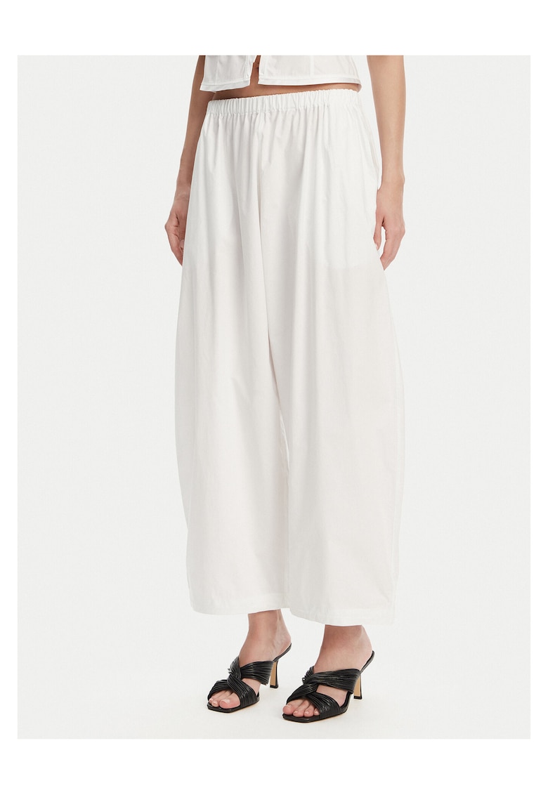 Pantaloni largi pentru dama - albi - stofa