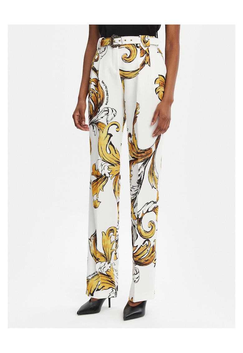 Pantaloni dama alb/auriu