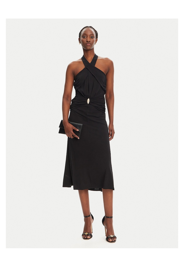 Rochie de cocktail - fermoar - negru - viscoza -
