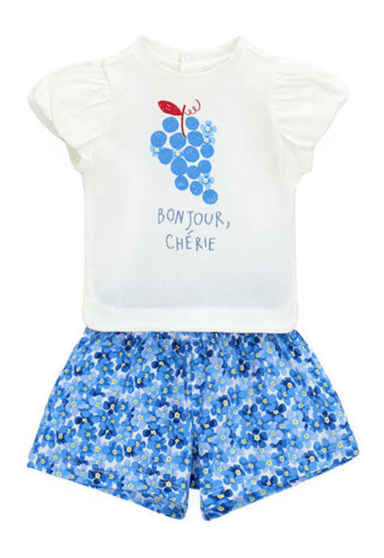 Compleu pentru fete - Tricou si Pantaloni Scurti - alb/albastru