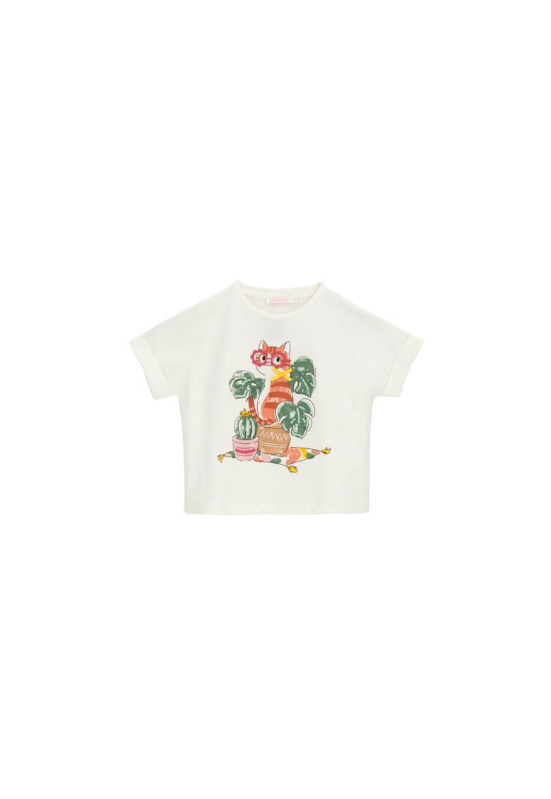 Tricou pentru copii - alb - imprimeu cu pisica