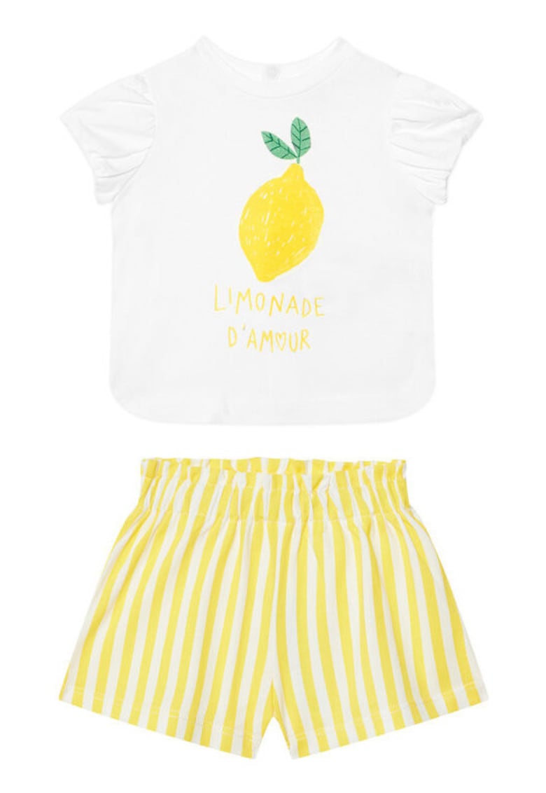 Compleu pentru copii - Tricou si Pantaloni Scurti - galben/alb
