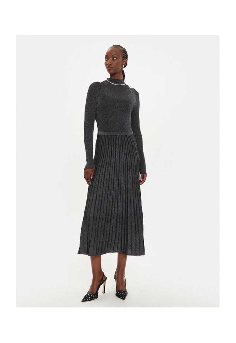 Rochie tricotata de dama negru - argintiu