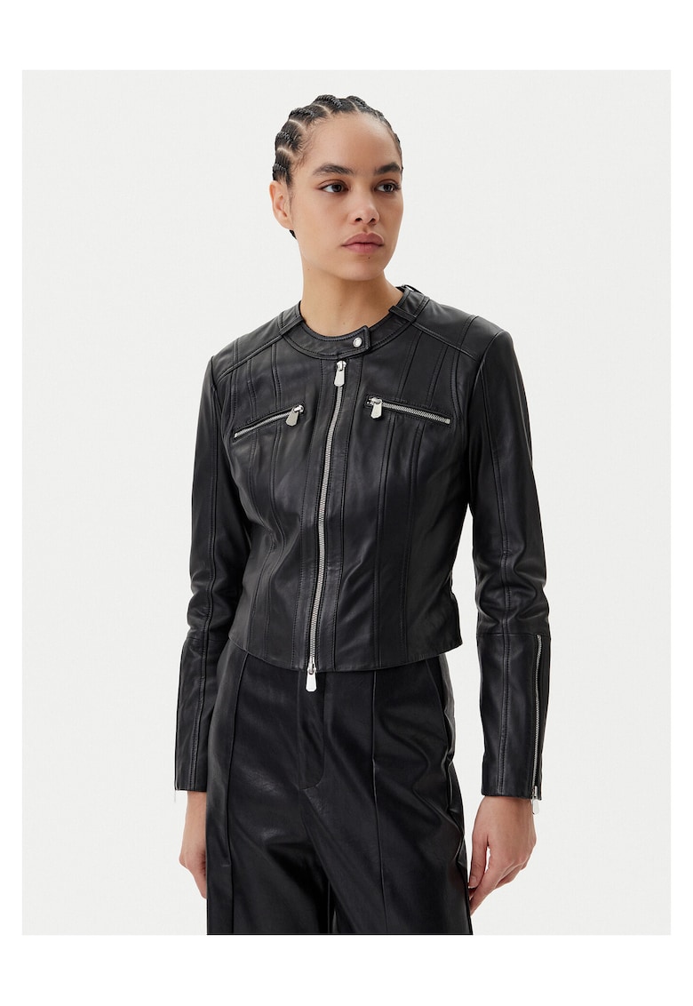 Jacheta de piele pentru femei negru -