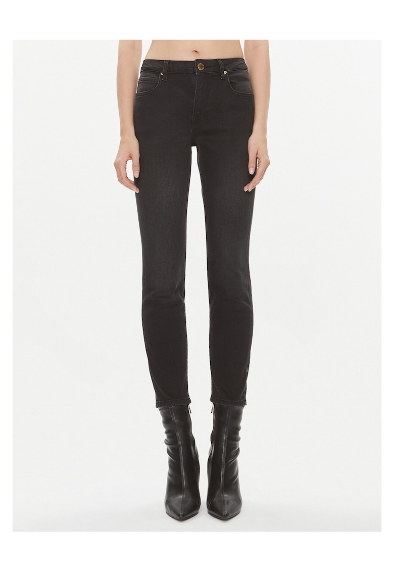 Blugi pentru femei - cu talie medie - skinny - negru