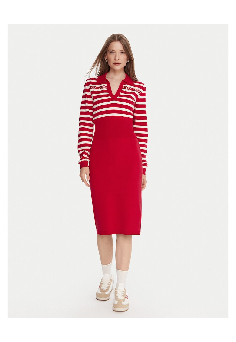 Rochie tricotata - dungi - rosie - 62% viscoza -