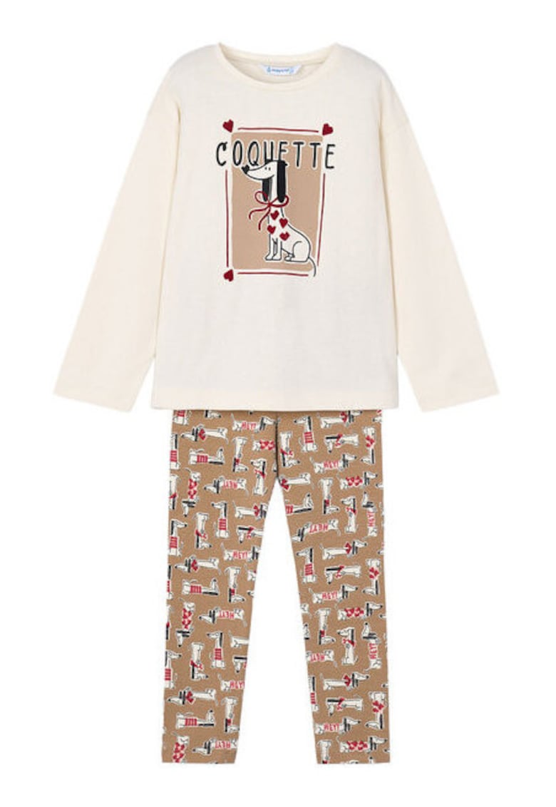 Compleu pentru copii bluza si colanti - kaki/crem