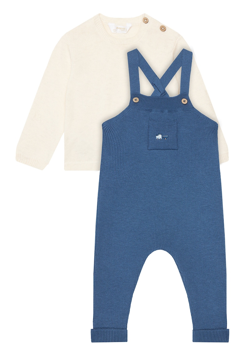 Set pulover si salopeta albastru/crem