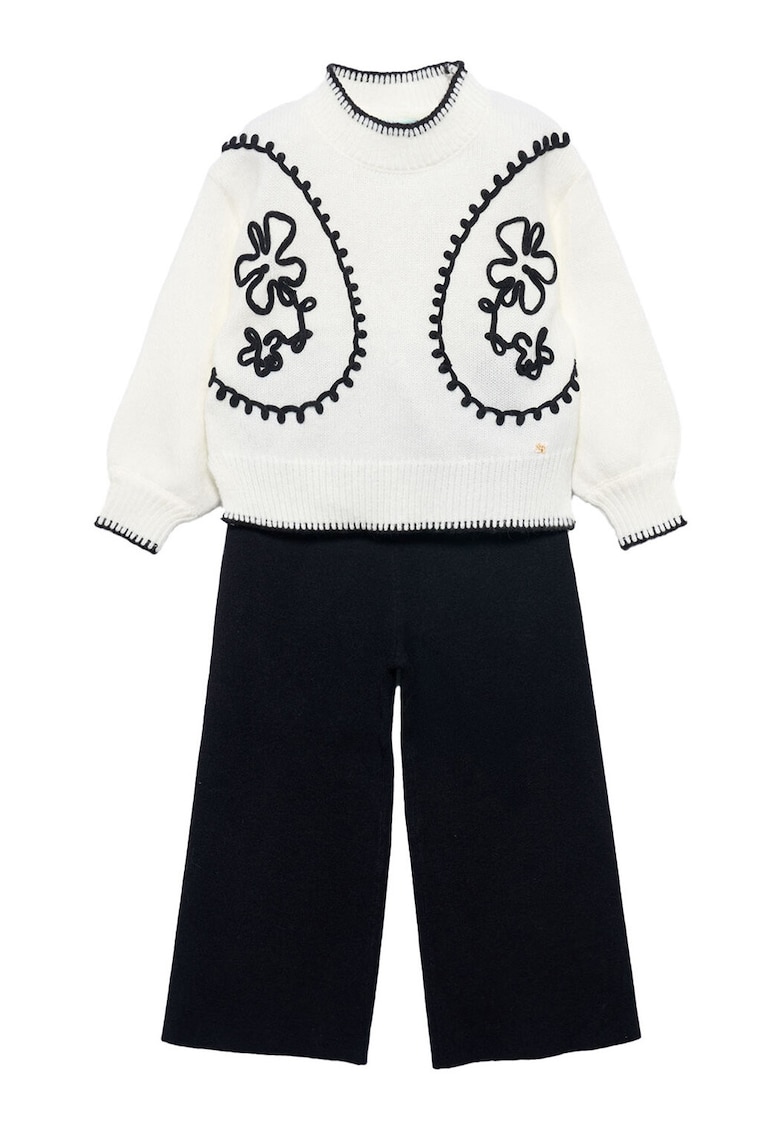 Compleu pentru copii - pulover si pantaloni - ecru/negru - textil