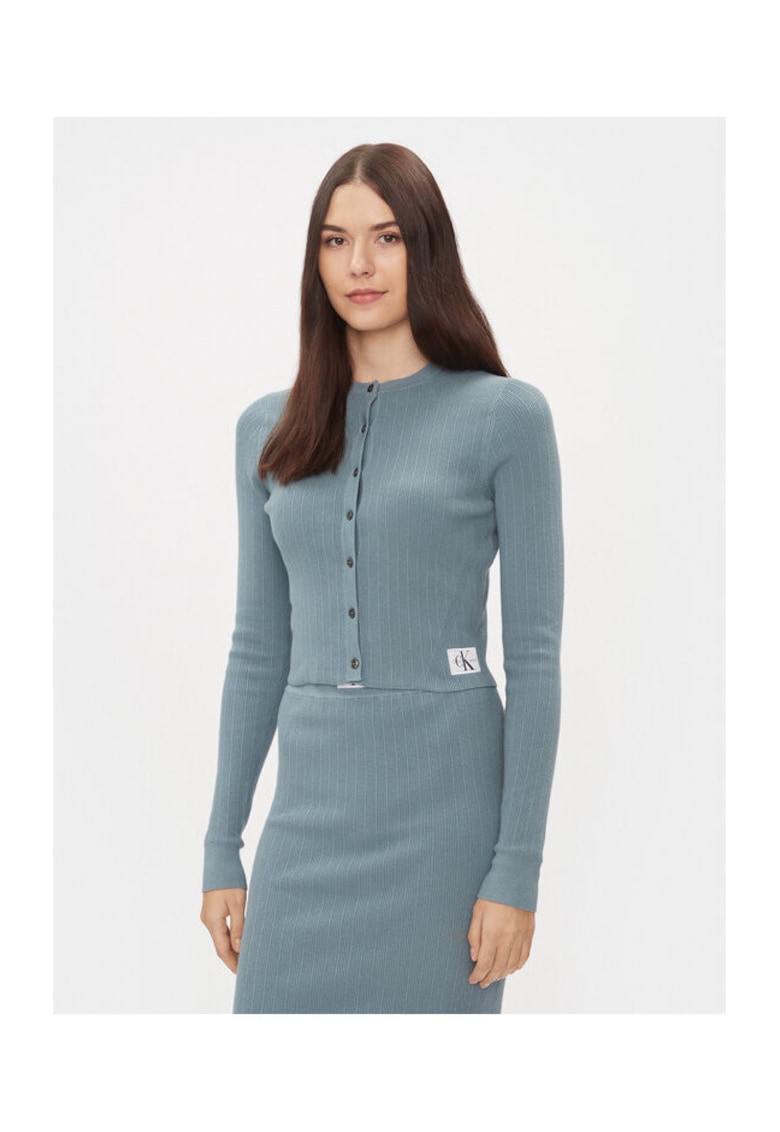 Cardigan dama albastru - pulover tricotat
