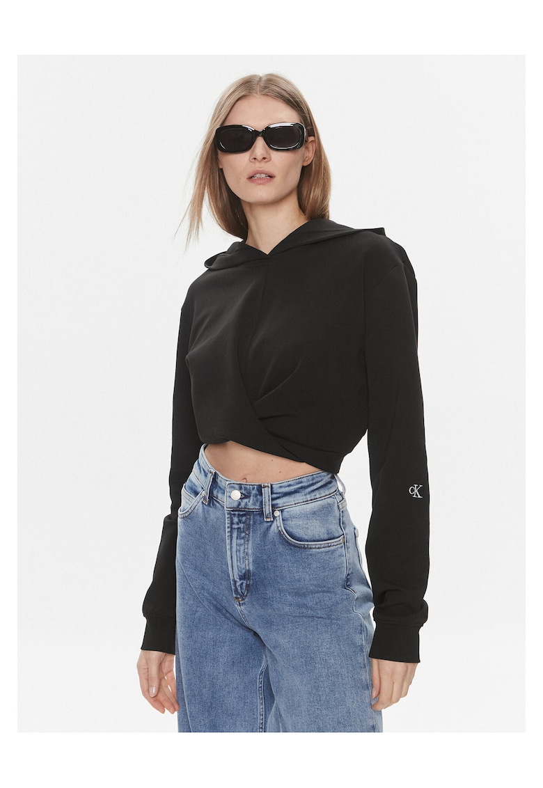 Hanorac dama negru - textil - croi scurt