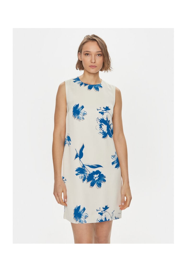 Rochie dama alb - vara - flori albastre