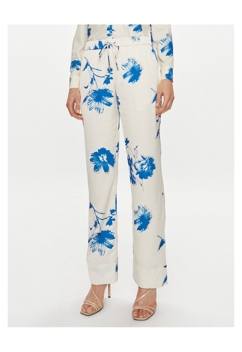 Pantaloni pentru dama model floral - alb/albastru