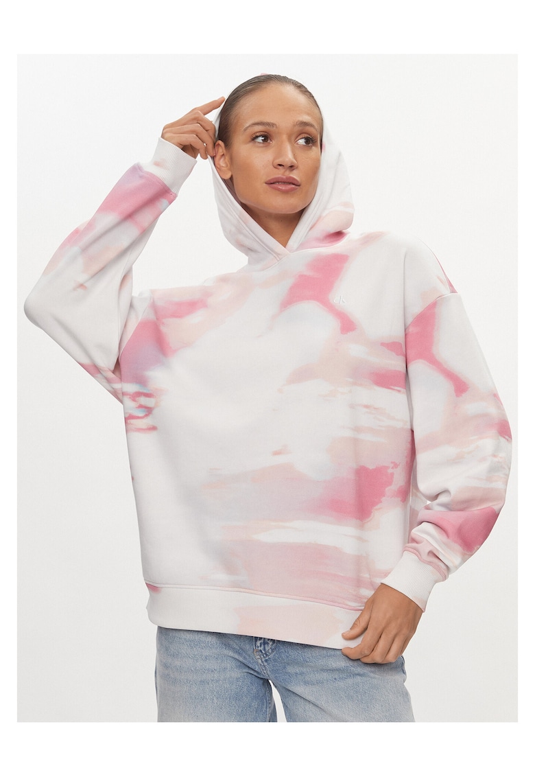Hanorac dama colorat - alb-roz - textil