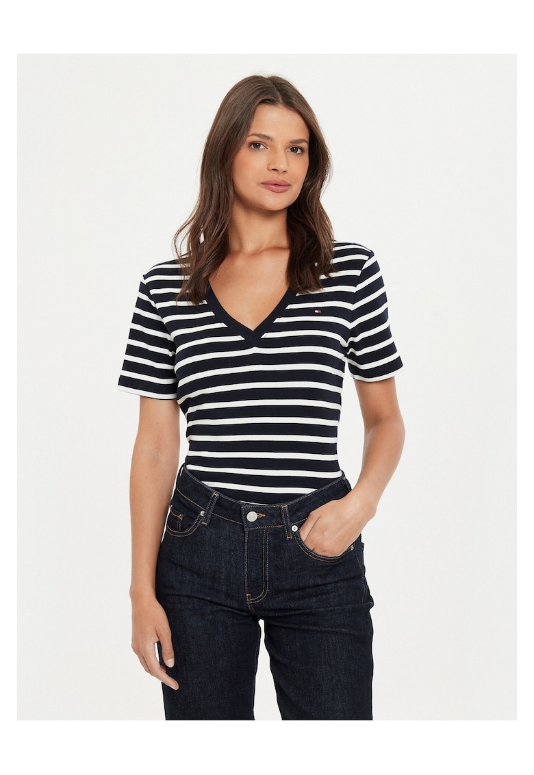 Tricou dama bleumarin - alb -