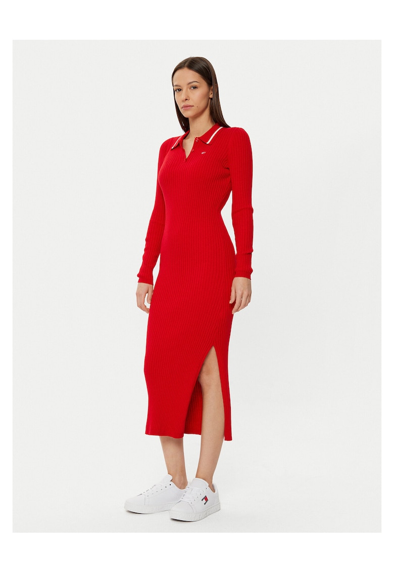 Rochie tricotata de dama rosu - fabricata din material de calitate
