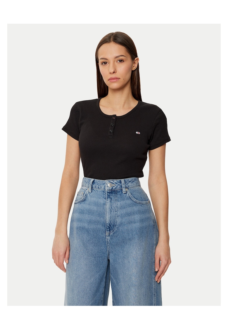 Tricou dama - Negru - Nasturi -