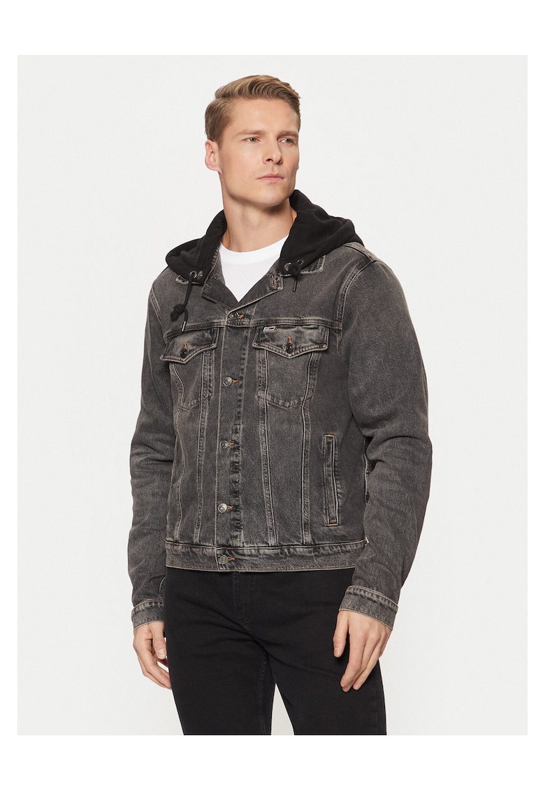 Geaca de blugi barbati gri - denim - cu gluga