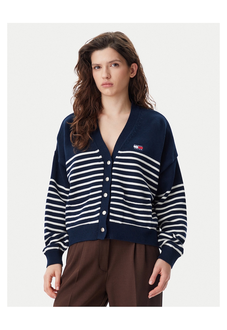 Cardigan dama bleumarin/alb - pulover de dama