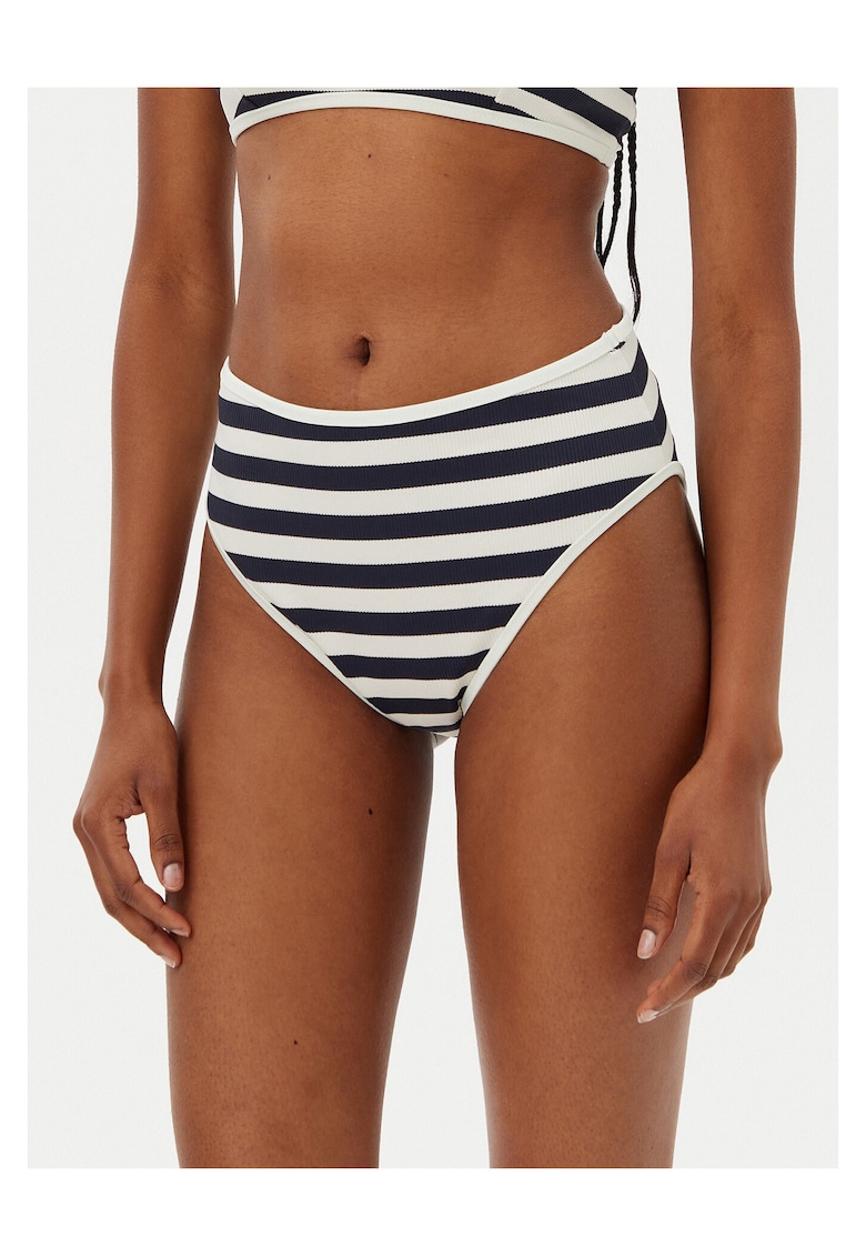 Slip de bikini pentru femei - albastru/alb - sintetic - Albastru inchis/Ecru