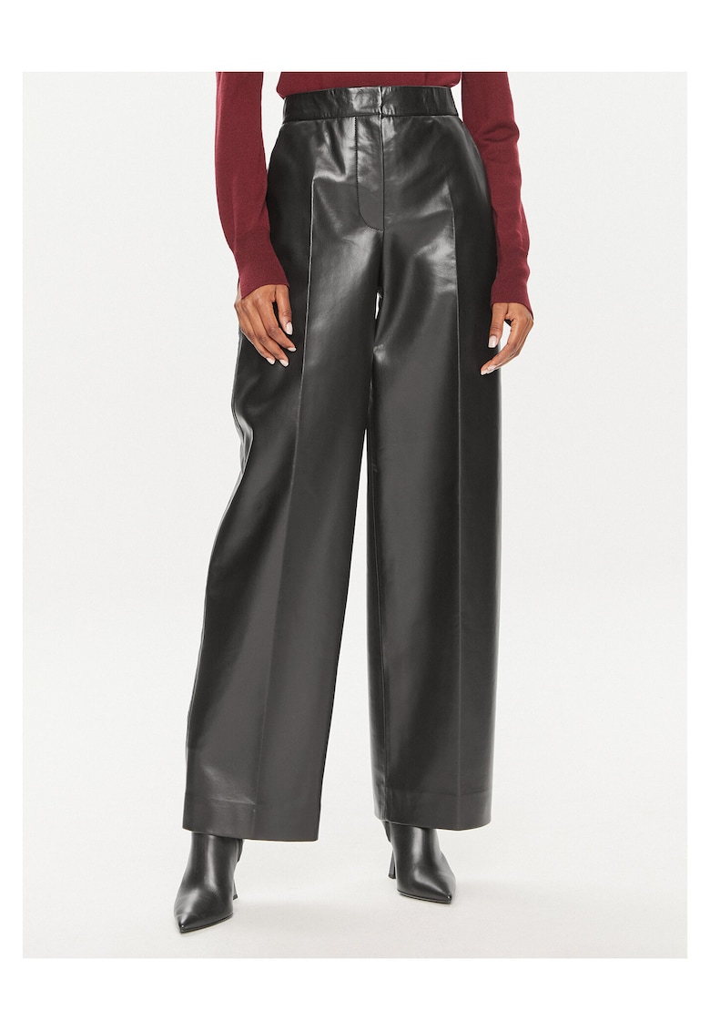 Pantaloni largi pentru dama piele - negru
