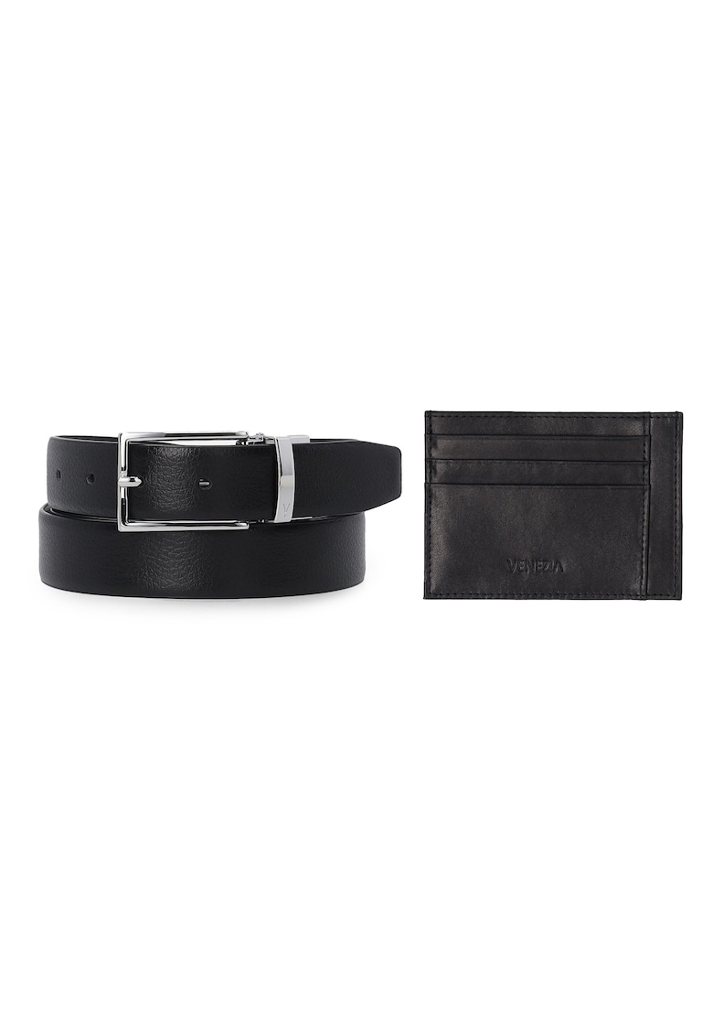 Set de curea din piele si portcard -