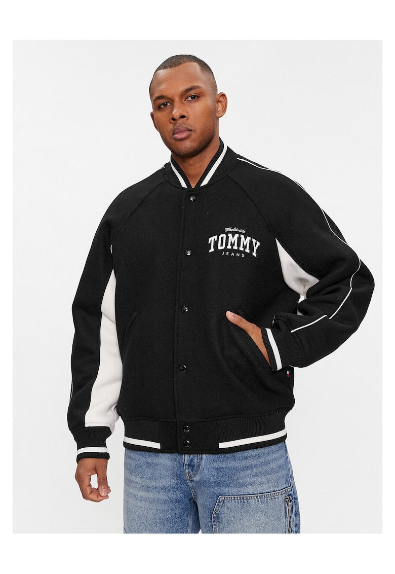 Tommy Jeans Geaca bomber barbati negru - material rezistent