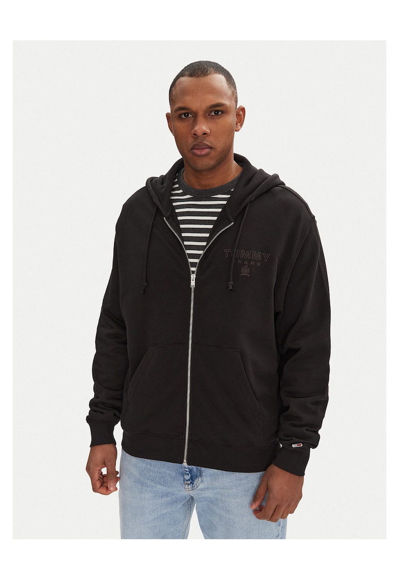 Hanorac barbati negru - model cu fermoar